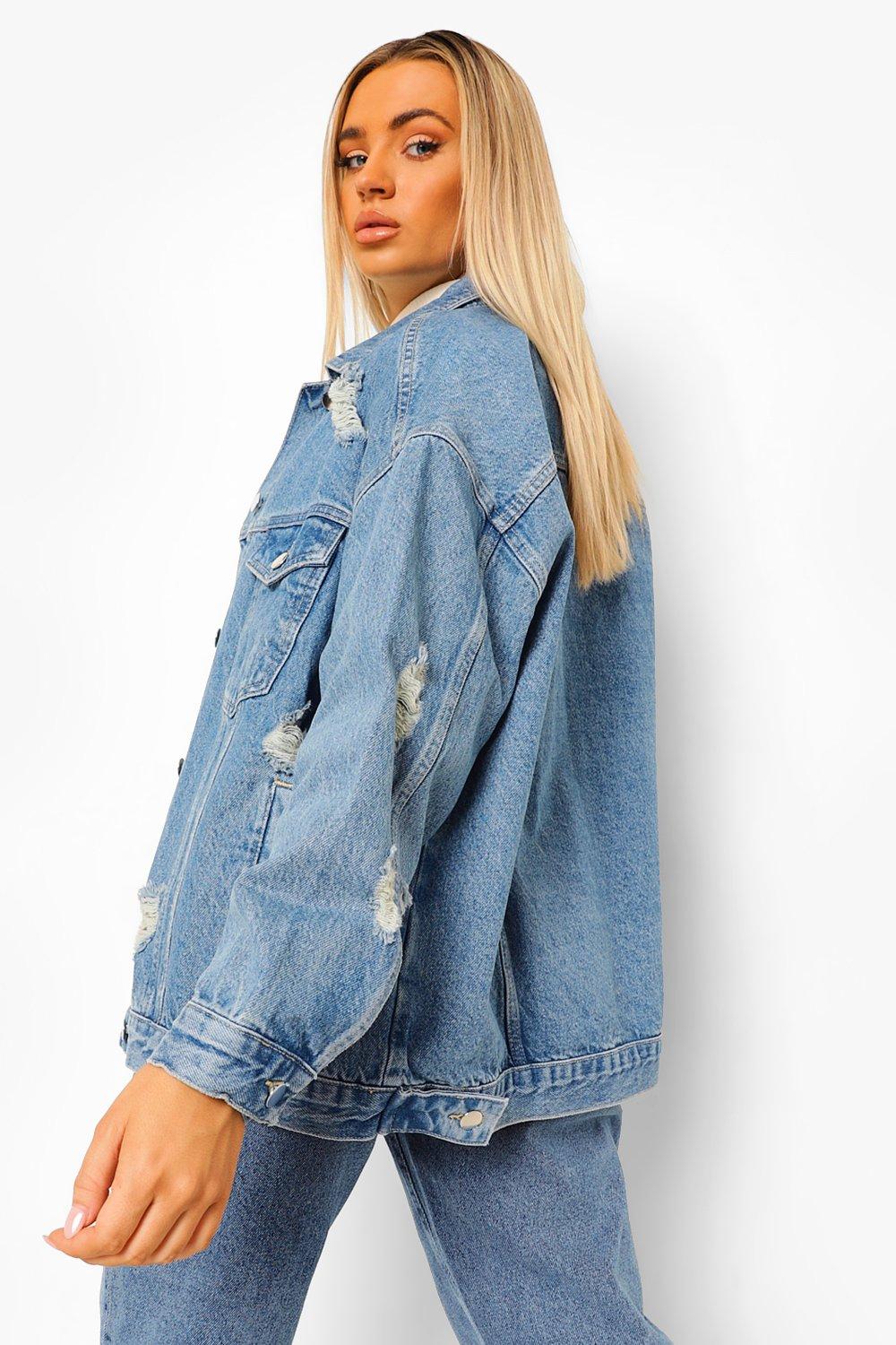 Boohoo distressed 2025 denim jacket